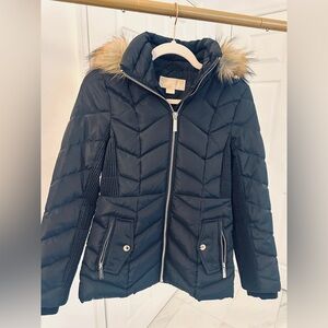 MK Black Quilted Jacket with Faux Fur Trim